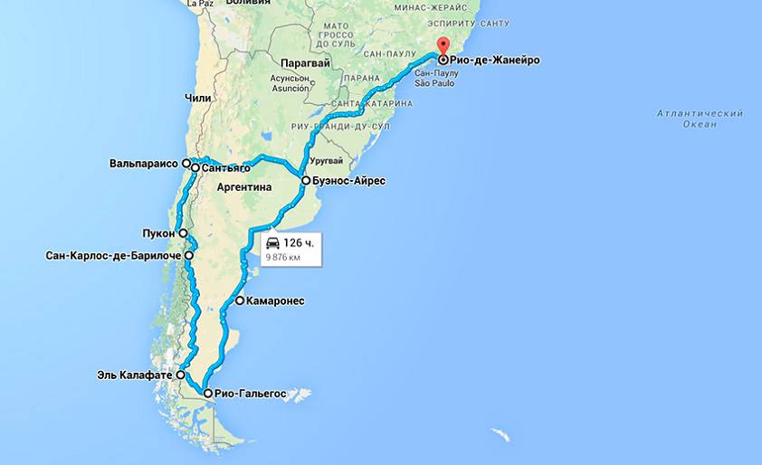 Примерная карта маршрута по Южной Америке