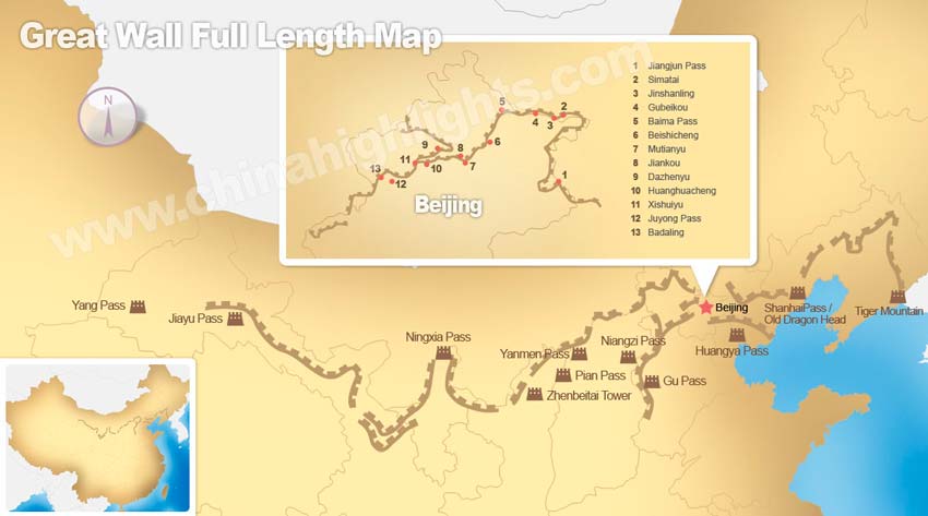 На карте великая китайская стена