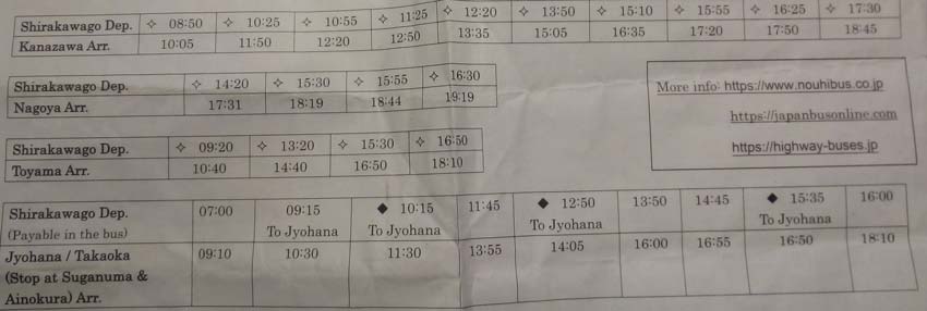 Расписание автобусов из Ширакава Го